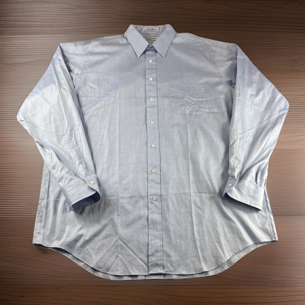 Vintage Woodward Pinpoint Oxford Mens 18 38 Blue Shirt Long Sleeve Button Up 90s